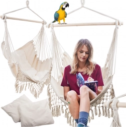 Brazílské závěsné houpací křeslo s polštáři boho, béžové