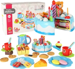 Narozeninový dort na krájení se suchým zipem, 80dílná sada – modrá