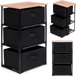 Tříúrovňový textilní úložný regál, černá barva, ModernHome