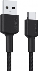 Aukey USB‑C na USB‑A kabel 2 m, 60 W, nylonový opletený, černý