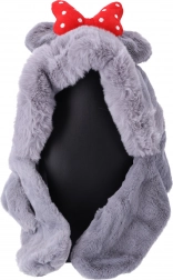 Dětská plyšová čepice se šálou s mašlí – šedá