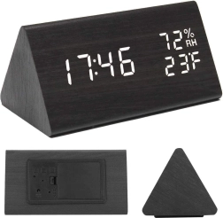 Elektronický dřevěný budík s teploměrem a vlhkoměrem