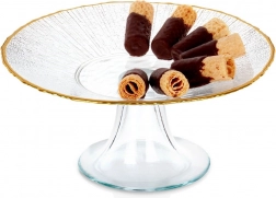 Skleněný stojan na dort se zlatým okrajem 21 cm