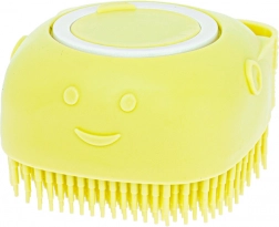 Silikonová koupací kartáč pro psy a kočky s dávkovačem – Žlutá