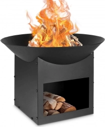 Zahradní kovové ohniště 56 cm s úložným prostorem na dřevo Ambiance