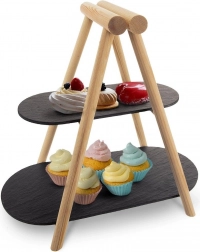 Dvoupatrová servírovací etažér z břidlice a dřeva 41 × 24 × 38,5 cm