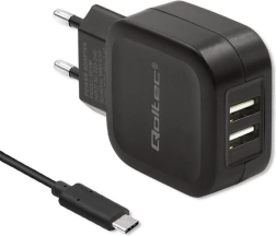 Qoltec duální USB nabíječka 17W s USB-C kabelem