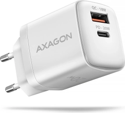 Axagon GaN síťová nabíječka 20 W USB-C PD + USB-A QC bílá