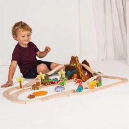 Dřevěná dinosauří vláčkodráha BIGJIGS RAIL, 49 dílků