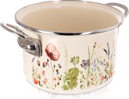 Smaltovaný hrnec krémový s motivem máků 18 cm, 2 l