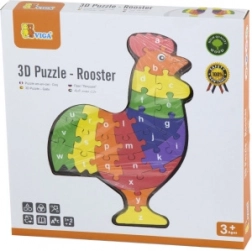 Dřevěné 3D Puzzle Kohout s Abecedou
