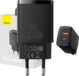 Síťová rychlonabíječka BASEUS 20W s USB‑C a USB (černá)