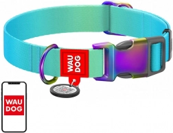 Nylonový obojek s QR kódem pro psy Waudog gradient, modrý, velikost XL