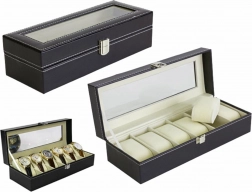 Černé pouzdro na 6 hodinek z eko kůže