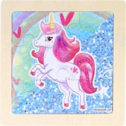 Dřevěné puzzle růžový jednorožec 9 dílků