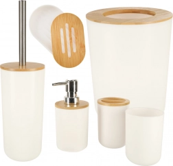 Koupelnový set 6 ks bílý s bambusovými doplňky