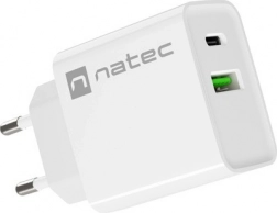 Síťová nabíječka NATEC Ribera 20W, 1× USB‑C + 1× USB‑A, bílá