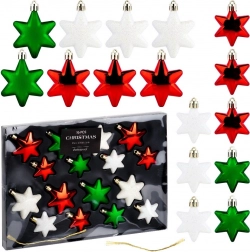 Nerozbitné vánoční ozdoby hvězdy červené, zelené a bílé 16 ks (6 a 5 cm)