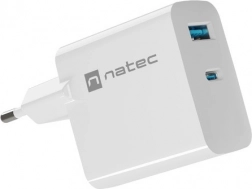 Natec Ribera GaN nabíječka 65W USB-A a USB-C bílá
