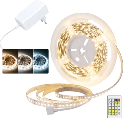Solight LED světelný pásek 3CCT 5 m s adaptérem 12 V a dálkovým ovladačem