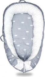 Dětské hnízdečko 90 × 50 cm – šedé s korunkami