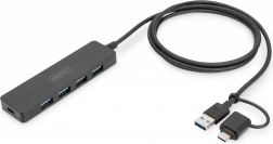 Hub USB 3.0 4portový SlimLine s adaptérem USB-C 1,2m 5Gbps, napájecí konektor USB-C