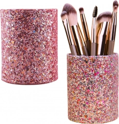Brokátový růžový kelímek na štětce a kosmetické doplňky