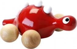Dřevěný dinosaurus na kolečkách červený