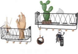 Závěsná polička s háčky – černá, 25,5 cm