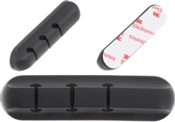 Samolepicí silikonový organizér kabelů, 3 sloty, černý