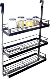 Závěsná kuchyňská police na reling, kovová, černá RADKA 32 × 11 × 46 cm