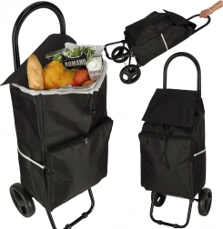 Černý nákupní vozík na kolečkách s rámem