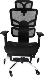 Ergonomická síťovaná kancelářská židle s opěrkou hlavy a výsuvnou podnožkou – černá