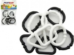 Plastové černobílé tvary – řetěz pro miminka, 10 ks