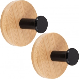 Samolepicí dřevěné nástěnné háčky s kovovým černým kolíkem 5 cm, 2 ks