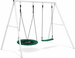 Zahradní houpačka se stojanem 2 v 1 – hnízdo 80 cm a klasické sedátko, bílý rám