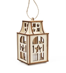 Dřevěná lucerna s hvězdičkami s LED svíčkou