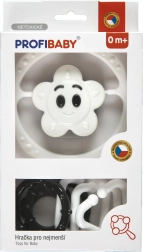 Souprava chrastítek černobílá – řetěz na kočárek a chrastítko hvězdička/kytička