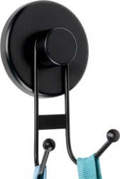 Kovový dvojitý háček s přísavkou, černý, 6,5 × 5,5 × 10 cm