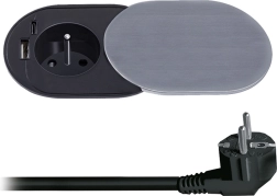 Solight vestavná zásuvka 230 V s USB-A a USB-C PD 20 W s posuvným víčkem, 2 m, stříbrná