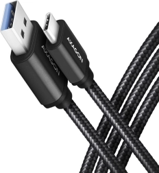 Kabel USB‑C – USB‑A 3.2 Gen 1 AXAGON, 2 m, 3 A, hliníkový, opletený, černý