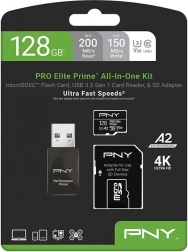 pny microsdxc pro elite prime 128 gb + adaptér sd + usb-a čtečka