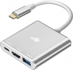 Adaptér USB C HUB 3v1 - HDMI, USB, PD stříbrný