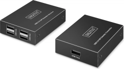 Prodlužovač USB 2.0 po kabelu CAT 6 až 150 m, 4× USB‑A, 1× RJ45 Gigabit Ethernet – sada vysílač/přijímač