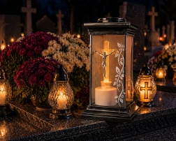 Solární hřbitovní lucerna s LED křížem 28 cm