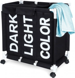 Tříkomorový prádelní koš na kolečkách 137 l Vilde