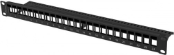 prázdný patch panel 24 portů 1U 19" černý pro keystone moduly