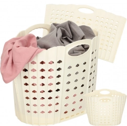 Skládací koš na prádlo s držadly, krémový