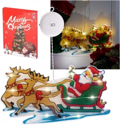 Závěsná LED dekorace do okna s přísavkou – Mikuláš s dárky – Sáně