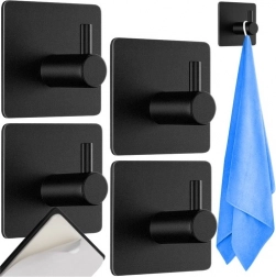 Samolepicí kovové háčky RUHHY, sada 4 ks – černé bez vrtání